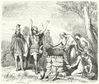 Pausânias fazendo um sacrifício aos Deuses antes da Batalha de Plataea, 479 a.C. (gravura) de Heinrich Leutemann