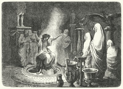 Pythia, Sumo Sacerdotisa do Templo de Apolo em Delfos (gravura) de Heinrich Leutemann