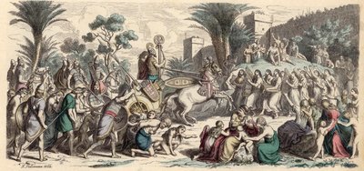 Recepção de um exército assírio vitorioso (gravura colorida) de Heinrich Leutemann