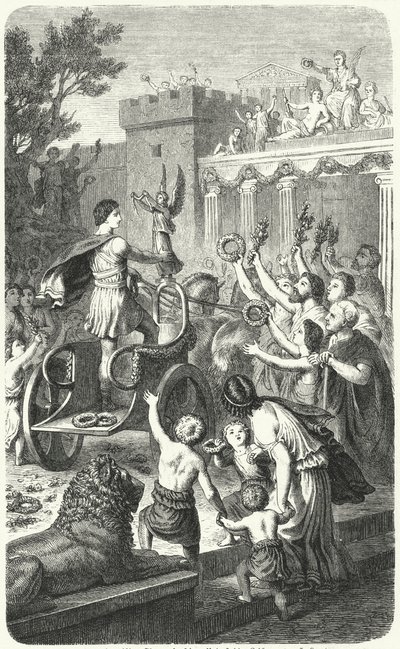 Recepção de um campeão olímpico em sua cidade natal, na Grécia Antiga (gravura) de Heinrich Leutemann
