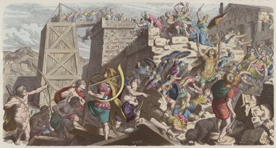 Soldados romanos invadindo uma cidade (gravura colorida) de Heinrich Leutemann