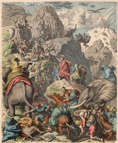 Segunda Guerra Púnica: Hannibal cruzando os Alpes, 1866 de Heinrich Leutemann