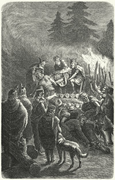 Funeral de Suebi na antiga Alemanha (gravura) de Heinrich Leutemann