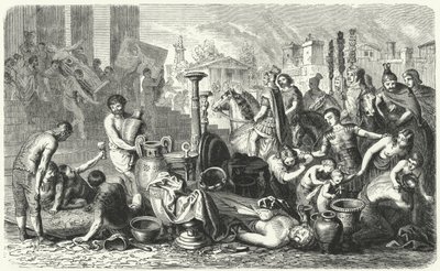 Os romanos carregando os tesouros artísticos da Grécia (gravura) de Heinrich Leutemann