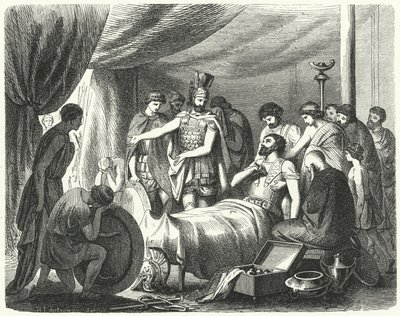 A morte de Epaminondas, 362 AC (gravura) de Heinrich Leutemann