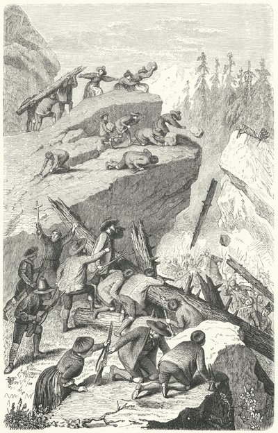 Rebeldes tiroleses lutam contra o exército francês na Batalha da Saxónia de Heinrich Leutemann