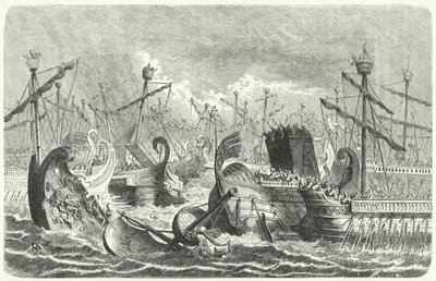 Vitória da frota romana sobre os cartagineses na Batalha dos Aegates, 241 AC (gravura) de Heinrich Leutemann