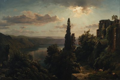 Vista do Lago Nemi em Alban Hills perto de Roma de Heinrich Louis Theodor Gurlitt