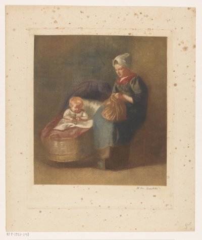Mulher de artesanato ao lado de uma criança um berço de Heinrich M. Krabbé (signed by artist)