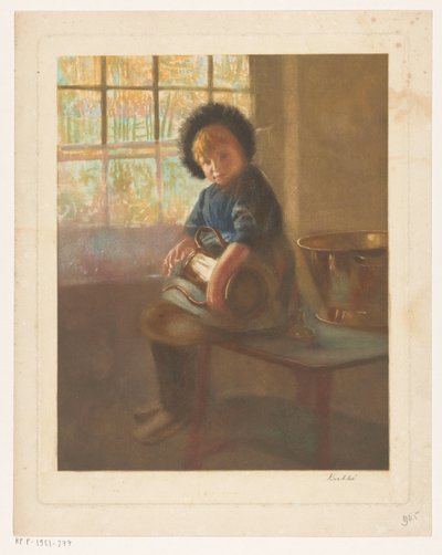Rapariga a polir um jarro de cobre de Heinrich M. Krabbé (signed by artist)