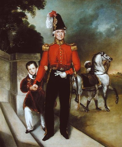 General Sir James Dennis (1778-1855) com o seu filho, um syce a levar o seu carregador 1843 (óleo sobre tela) de Heinrich Schaeffer