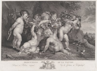 Sete putti carregando uma guirlanda de frutas, ca. 1780-87. de Heinrich Schmitz