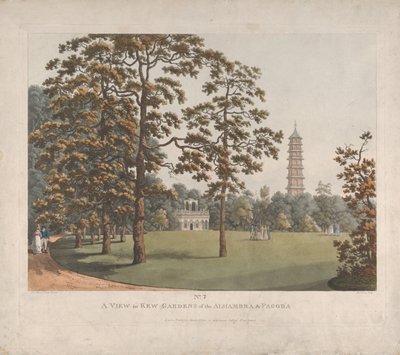 A View in Kew Gardens of the Alhambra and the Pagoda, 1813. de Heinrich Schutz