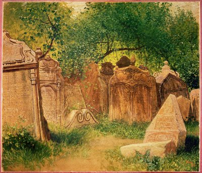 Cemitério judeu em Praga ... (óleo sobre tela) de Heinrich Tomec