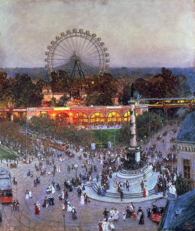 O monumento almirante Tegetthoff no Praterstern com a roda gigante, Viena de Heinrich Tomec