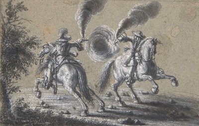 Dois cavaleiros atirando um no outro, 1600-1677. de Heinrich Werdmuller