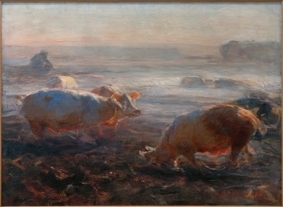 Porcos no campo do restolho de Heinrich von Zügel