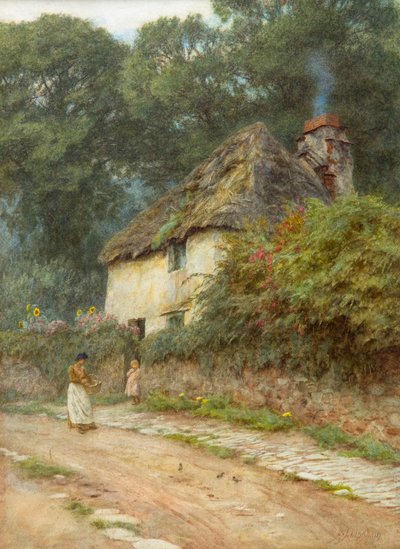 Uma casa de campo de Devonshire (aguarela) de Helen Allingham