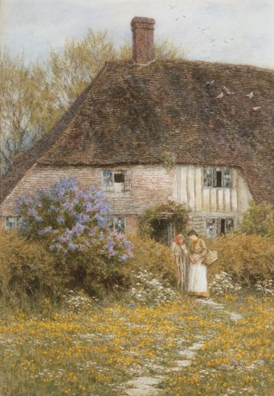 A Kentish Cottage (aquarela com riscos) de Helen Allingham