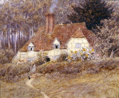Uma casa de campo Surrey (aguarela sobre papel) de Helen Allingham