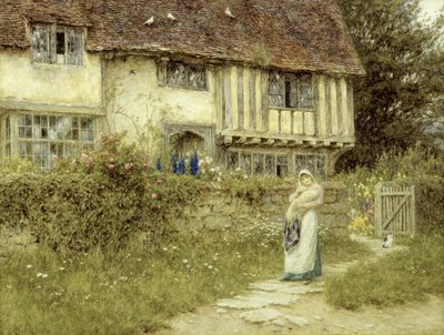 Ao lado da Quinta Old Church Gate Farm, Smarden, Kent (aguarela sobre papel) de Helen Allingham