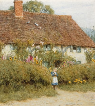 Chalé em West Horsley, Surrey (aquarela com riscos) de Helen Allingham