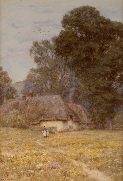 Chalés em Quidhampton, perto de Salisbury (aquarela sobre papel) de Helen Allingham