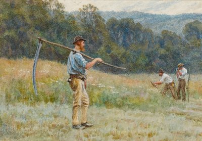 Feno de corte nas colinas de Surrey (wc no papel) de Helen Allingham