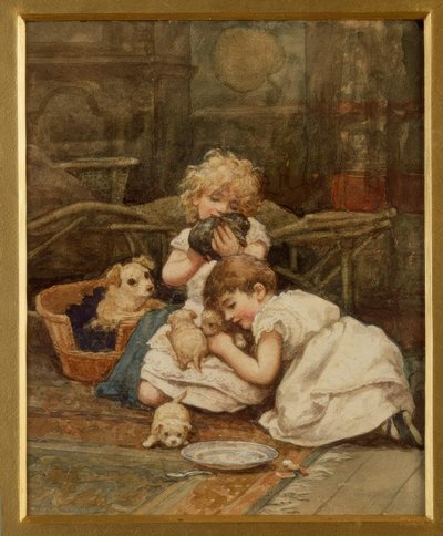 H. Allingham, Os novos animais de estimação - Aquarell de Helen Allingham