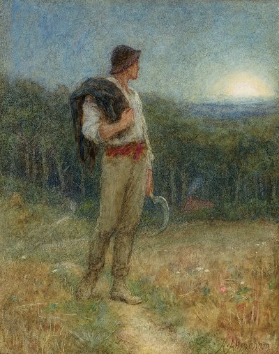 Harvest Moon, &39;globado em esplendor suave&39;, 1879 (lápis, wc e bodycolour no papel) (veja também 149129) de Helen Allingham