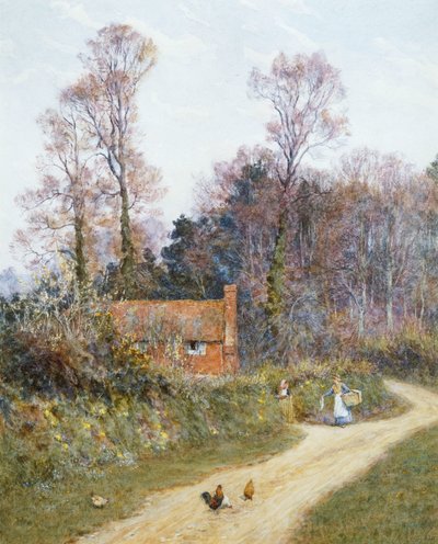 In a Witley Lane (aquarela com riscos) de Helen Allingham