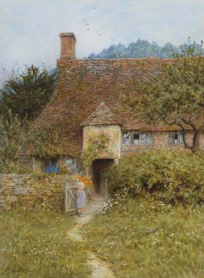 Old Cottage, Witley (aquarela com riscos) de Helen Allingham