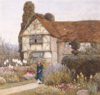 Antiga Mansão (aquarela com riscos) de Helen Allingham