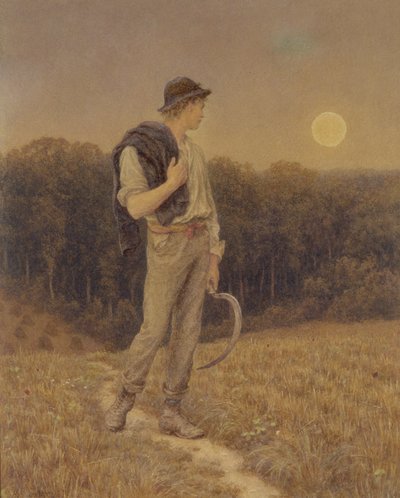 A lua da colheita, &39;globed no esplendor maduro&39;, 1879 (wc e guache no papel) (veja igualmente 283763) de Helen Allingham