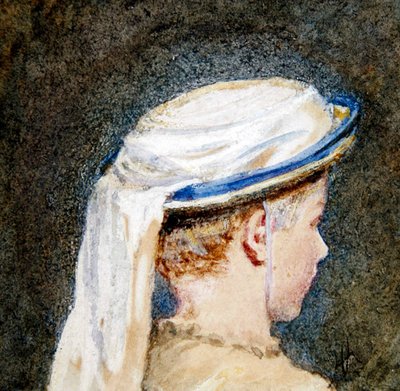 A touca branca (aquarela com cor de corpo sobre papel) de Helen Allingham