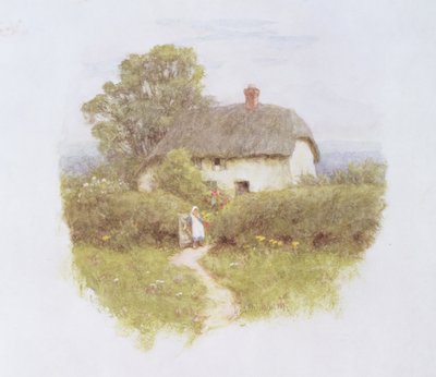 Menina jovem, por, a, cabana, portão, (wc, papel) de Helen Allingham