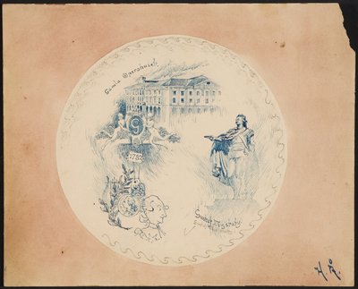 Teller mit Stockholm-Motiv, Altes Opernhaus vor rosa Hintergrund de Helmer Osslund