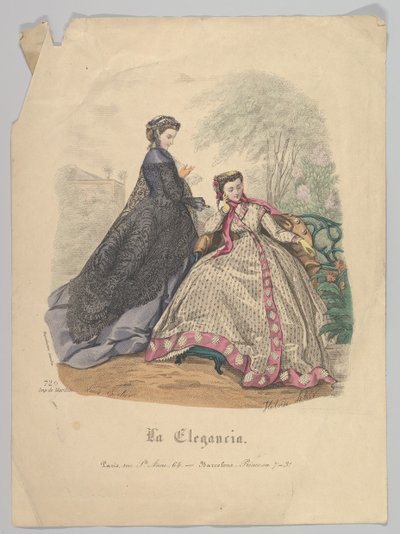 Duas mulheres ao ar livre, nº 720, de La Elegancia Barcelona, século XIX. de Heloise Leloir