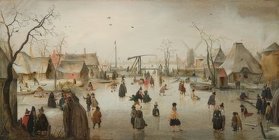 Patinação no gelo em uma cidade. Por volta de 1610 de Hendrick Avercamp