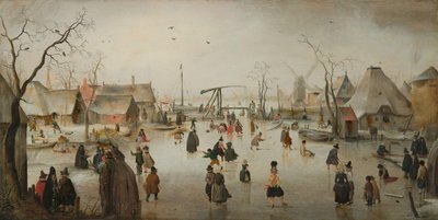 Patinar no gelo numa aldeia de Hendrick Avercamp