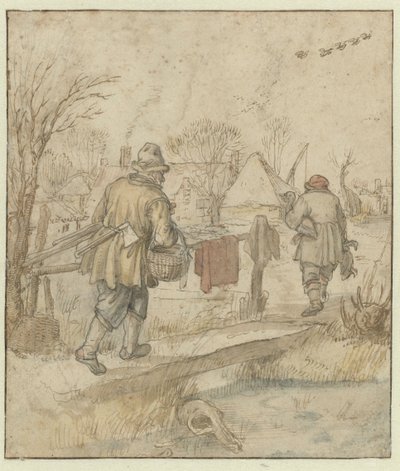 Regresso dos Caçadores de Patos / verso: Esboços de Navios e de um Homem em Vestuário de Inverno de Hendrick Avercamp