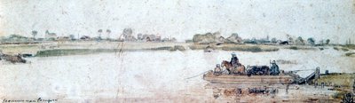 Paisagem do rio com balsa de corda, início do século XVII. de Hendrick Avercamp