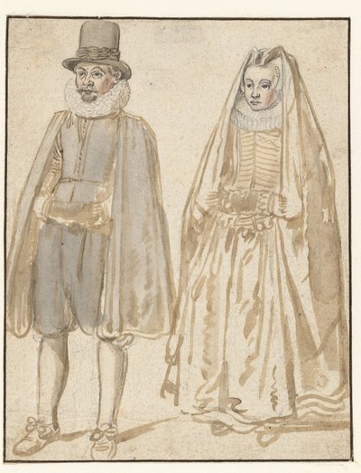 Homem e mulher em pé, vistos de frente de Hendrick Avercamp
