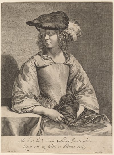 Garota de chapéu emplumado de Hendrick Bary after Gerard ter Borch the Younger