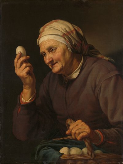 Mulher idosa a vender ovos de Hendrick Bloemaert