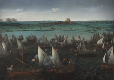 Batalha entre navios holandeses e espanhóis no Haarlemmermeer, c.1629 (óleo sobre tela) de Hendrick Cornelisz. Vroom