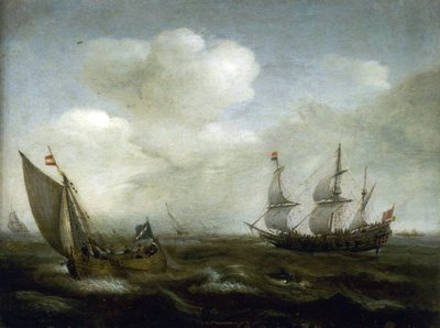 Navio holandês e barco de pesca ao sabor da brisa de Hendrick Cornelisz Vroom