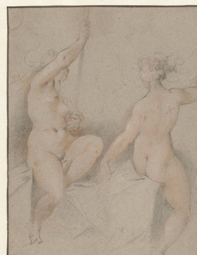 Dois nus femininos sentados de Hendrick Goltzius (follower of)