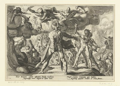 Ataque dos Gigantes no Mundo dos Deuses Metamorfoses de Ovídio (título da série) de Hendrick Goltzius (workshop of)