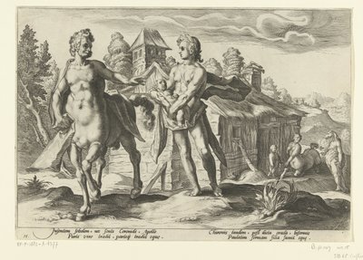Apollo confia Asclepius ao Chiron
Metamorfoses de Ovid (título da série) de Hendrick Goltzius (workshop of)